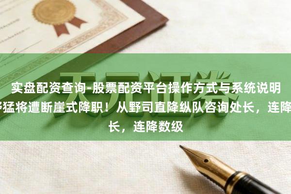 实盘配资查询-股票配资平台操作方式与系统说明 西野猛将遭断崖式降职！从野司直降纵队咨询处长，连降数级